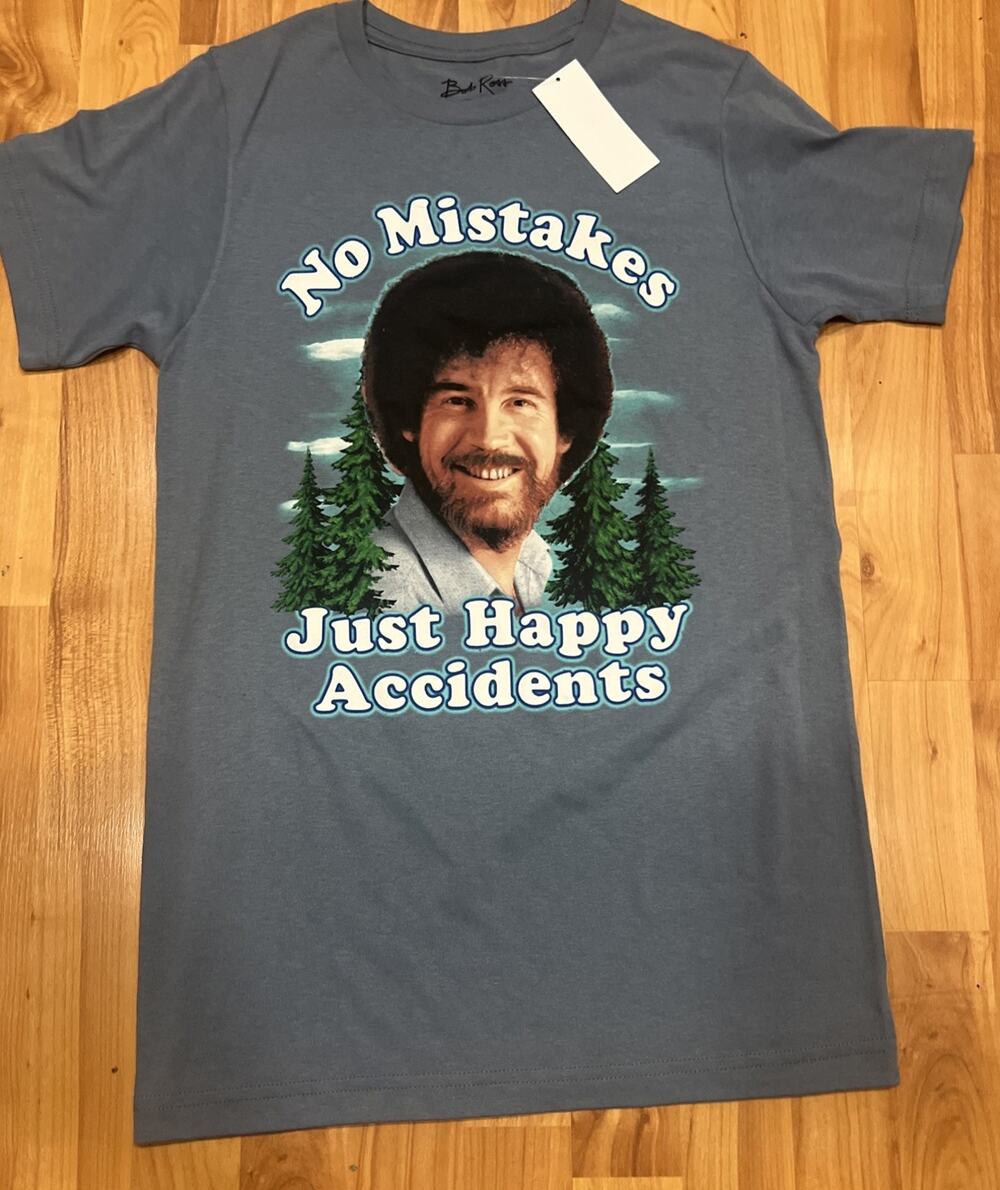 Bob Ross Short Sleeve T-Shirt No Mistakes Just Happy Accidents Adult S NWT